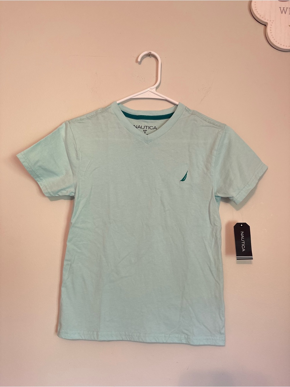 Nautica Kids  Mint Green V-Neck Tee with Teal Logo